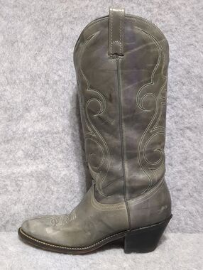 Vintage Acme Womens Western Boots 7.5 Cowgirl Gray Cowboy Embroidered USA